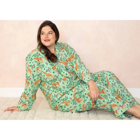 Printfresh Grazing Giraffes Short Sleep Set Green Sz 1X
